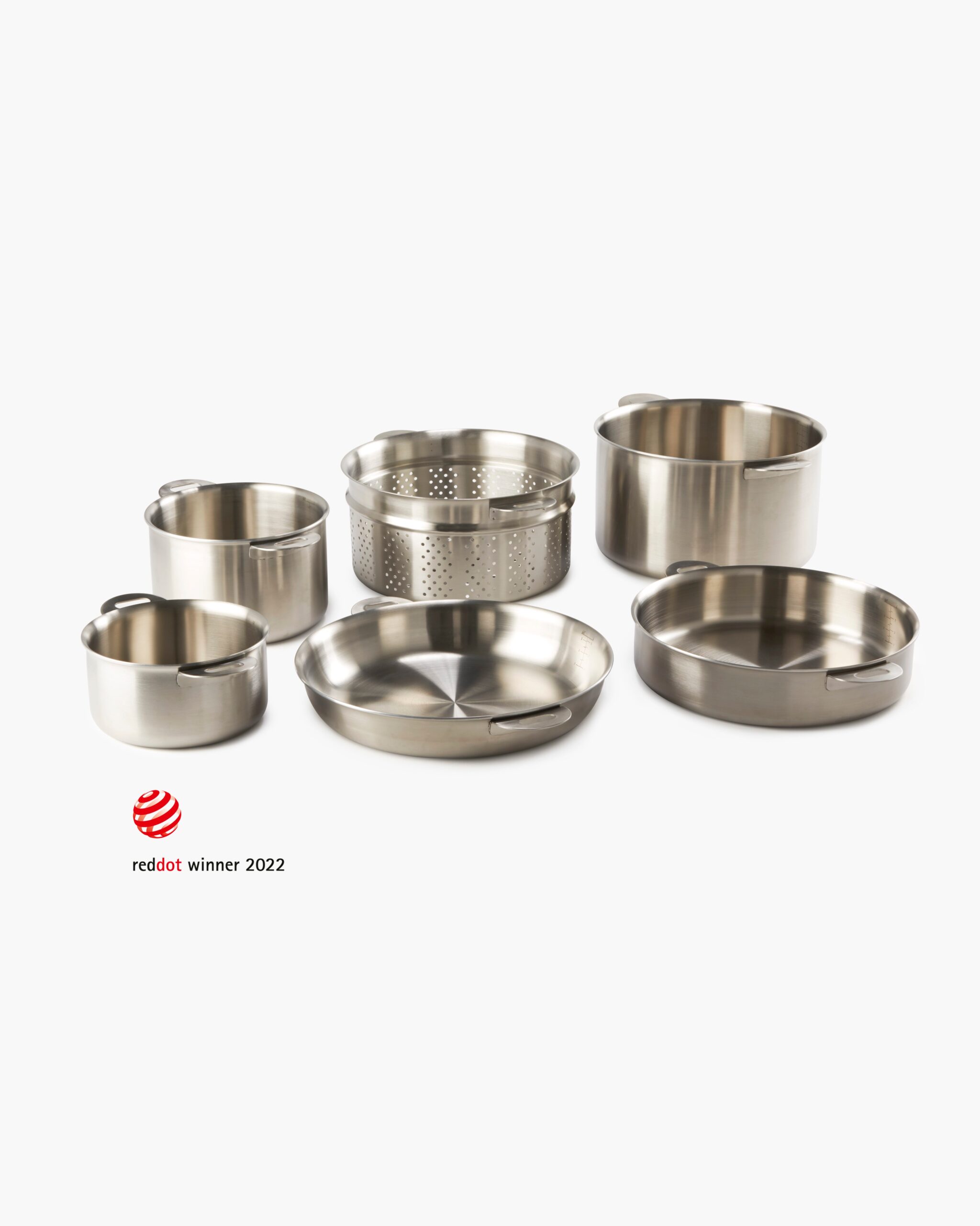 Shop ENSEMBL Stainless Steel Fully Clad Stacking Cookware Set with removable handles. Frying Pan, Braiser Pan, Small Saucepan, Medium Saucepan, Stockpot, Steamer/Colander. Multifunctional, long-lasting, design-forward home wares. Best all purpose cookware set with lid. Perfect cookware set.