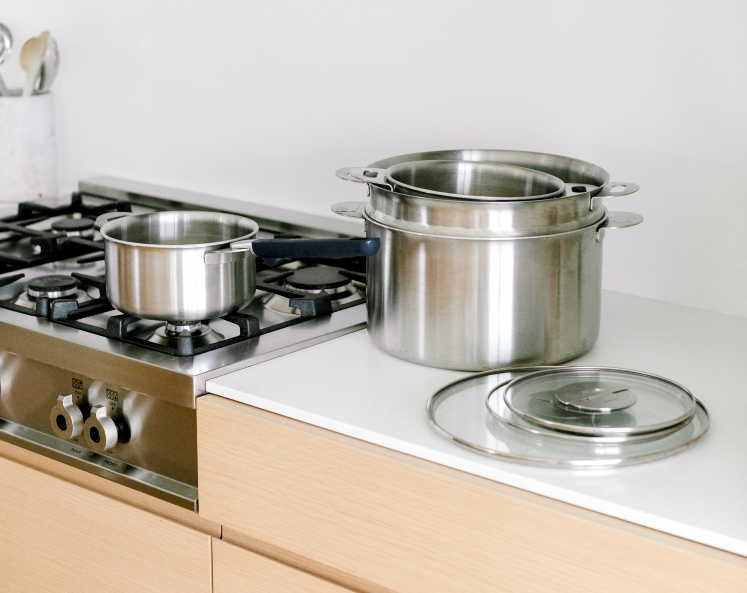 'ENSEMBL Stackware stainless steel cookware on the stove