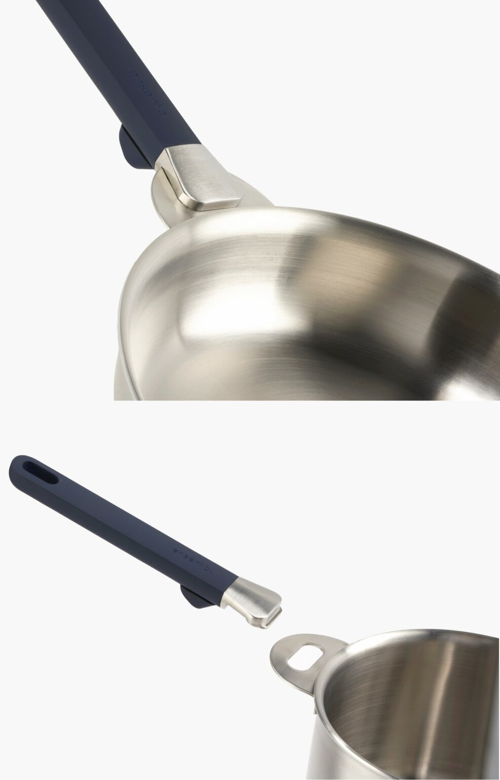 LEARN MORE about ENSEMBL Stainless Steel Fully Clad Stacking Cookware Set with removable handles. ENSEMBL’s patented removable handle is secure and easy to use and makes cookware multifunctional. Discover how it works. Frying Pan, Braiser Pan, Small Saucepan, Medium Saucepan, Stockpot, Steamer/Colander. Multifunctional, long-lasting, design-forward home wares. Oven-safe cookware set. Induction-safe cookware set.
