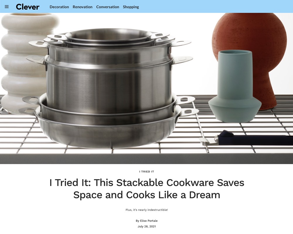 Architectural Digest Clever review Stackware ENSEMBL's stainless steel cookware