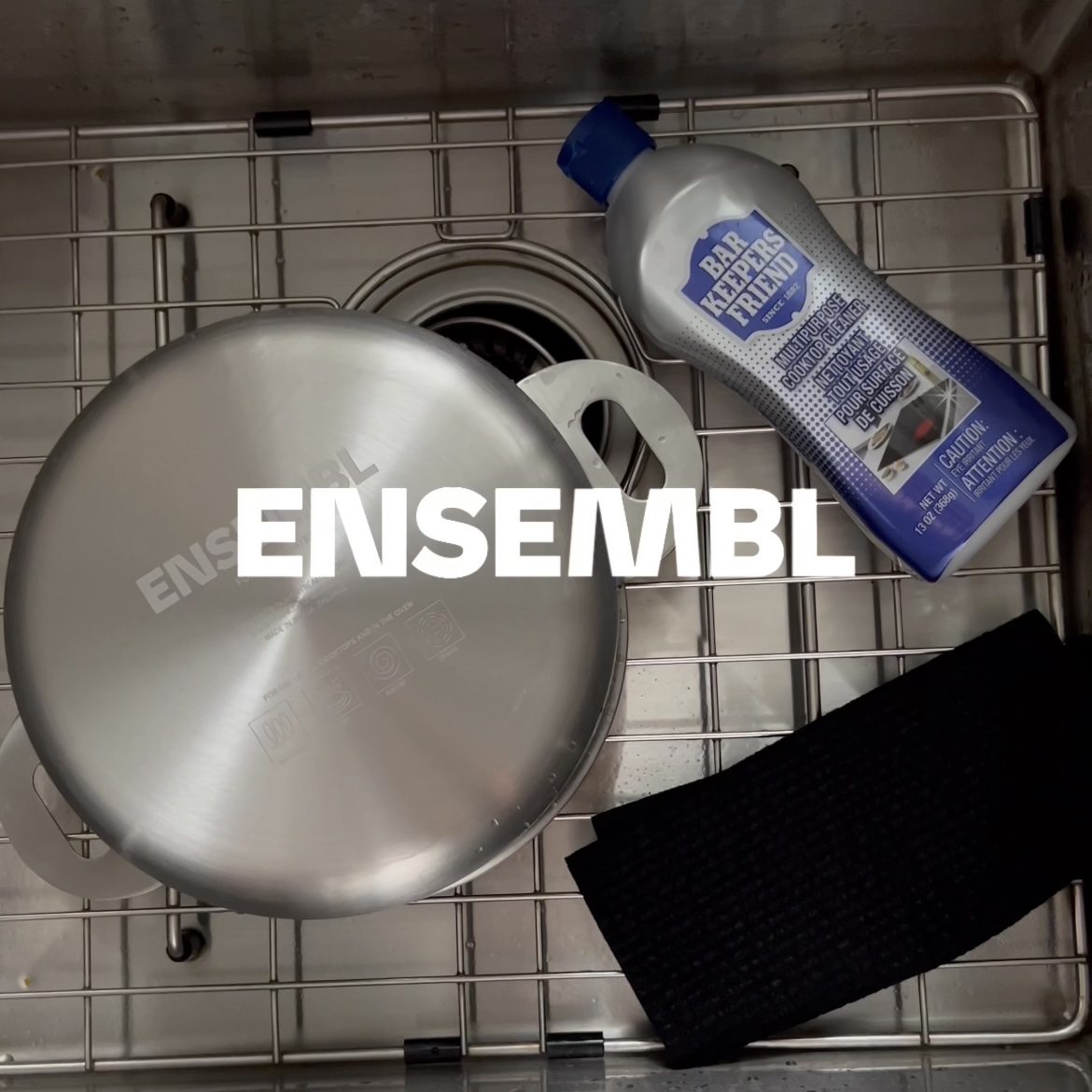 LEARN MORE about ENSEMBL Stainless Steel Fully Clad Stacking Cookware Set with removable handles. Learn how to easily clean and care for Stackware's flat-lying lid with this step by step video and guide to cleaning. Frying Pan, Braiser Pan, Small Saucepan, Medium Saucepan, Stockpot, Steamer/Colander. Multifunctional, long-lasting, design-forward home wares. Oven-safe cookware set. Induction-safe cookware set.