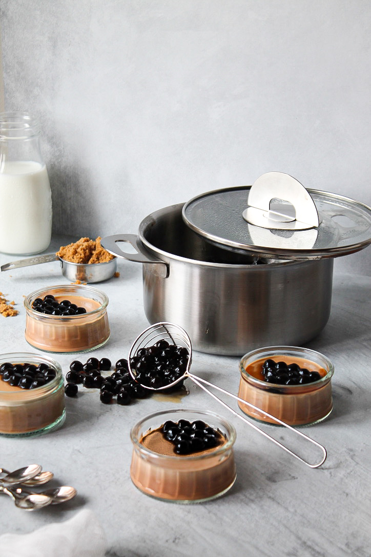 Milk tea panna cotta with Stackware stainless steel cookware