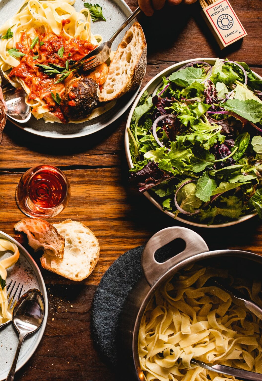 pasta & salad dinner spread in Stackware