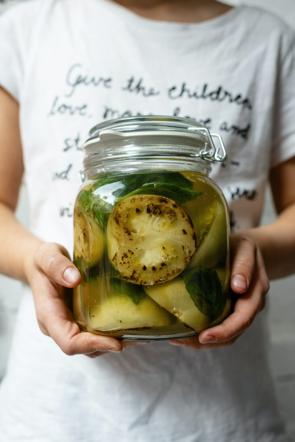 Fermented eggplants in a jar